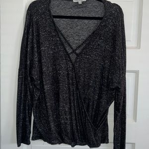 Charcoal/black long sleeve v-neck blouse. Size Large. Excellent condition.